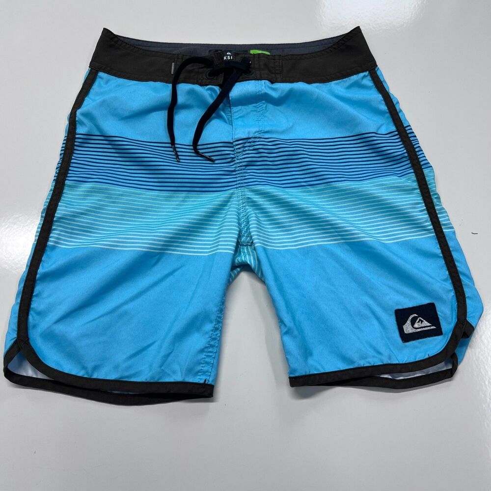 Quiksilver Boardshorts Boys Size 26x12 Blue Stripe Recycled EQBBS03511 S203